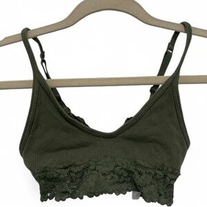 Aerie Green Ribbed Lace Trim Bralette